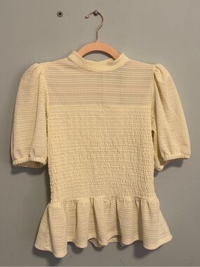 NWT Bagatelle Cream Textured Peplum Puff Sleeve Top